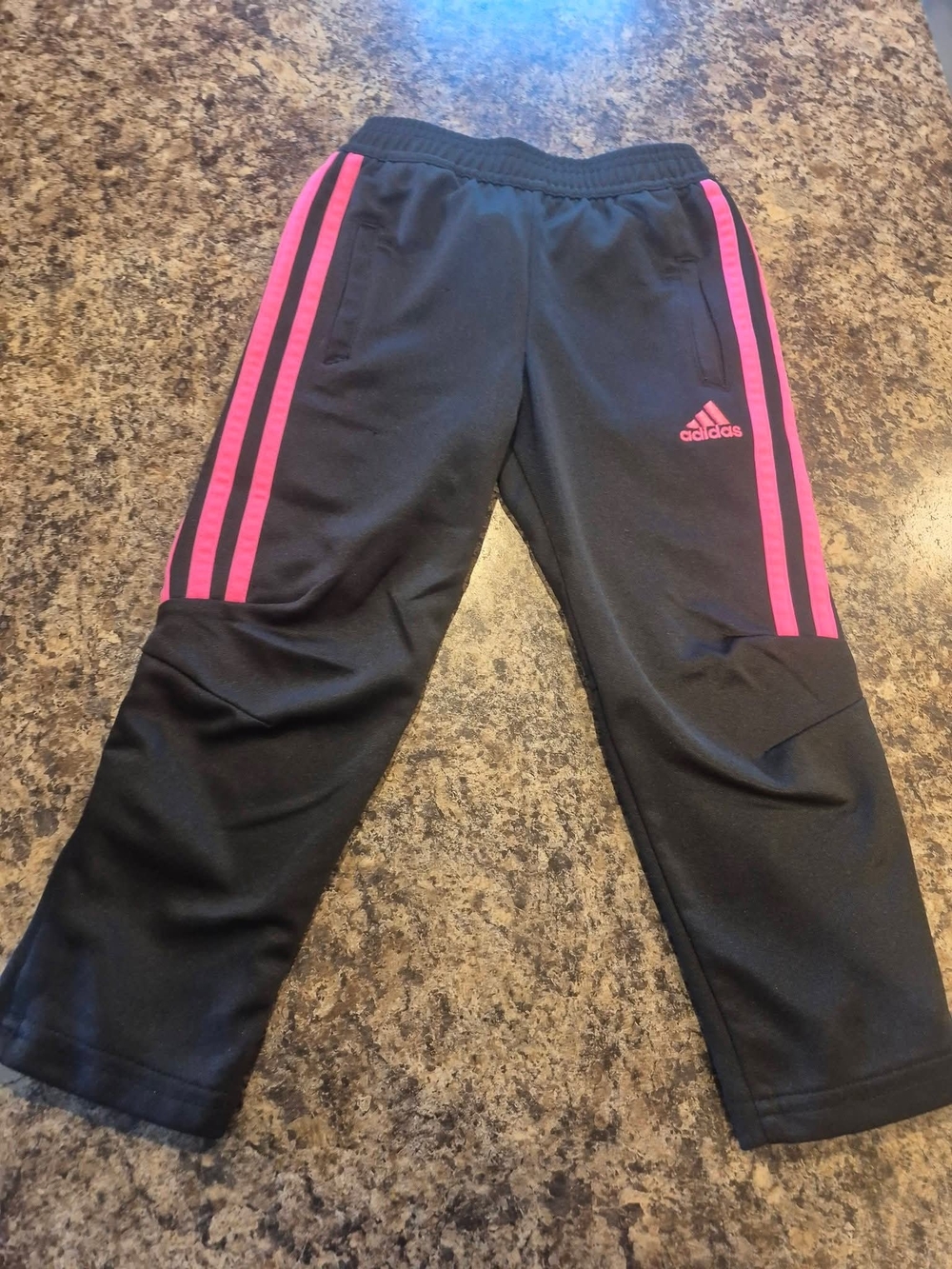 adidas Kids Black Joggers with Pink Side Stripes